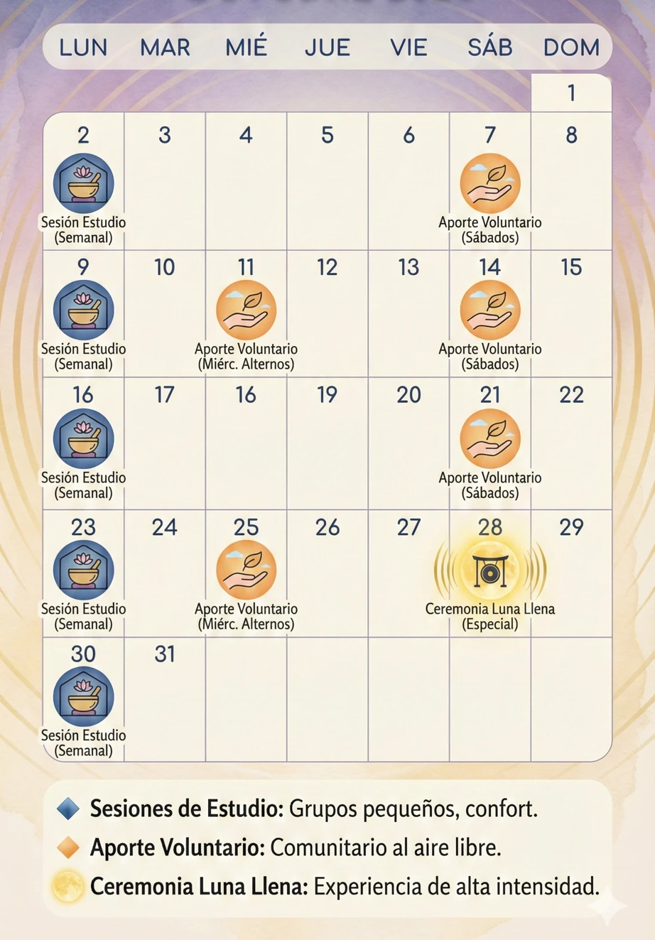 Imagen de calendario de eventos del mes de sonoterapia 